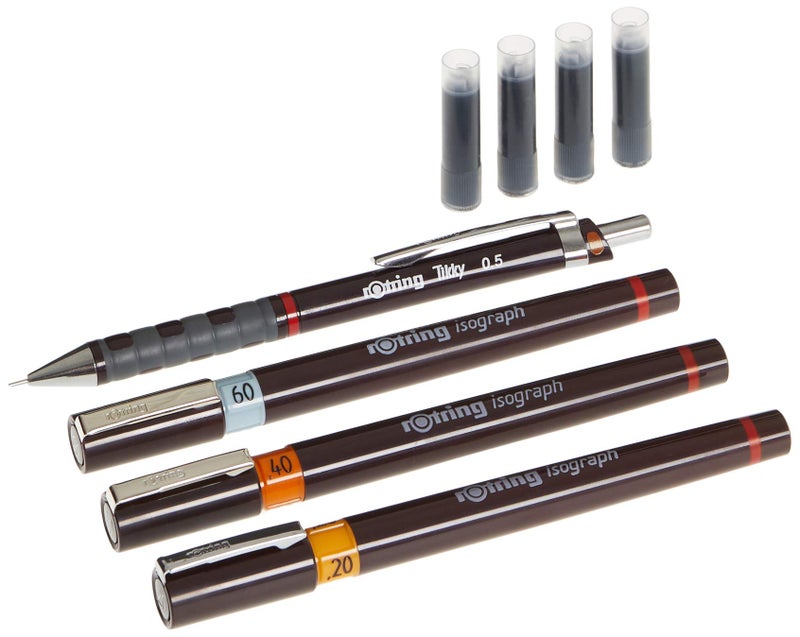 Rotring Isograph Junior Set 3X Technical Pens (0.20mm, 0.40mm, 0.60mm) + Accessories - Image 3